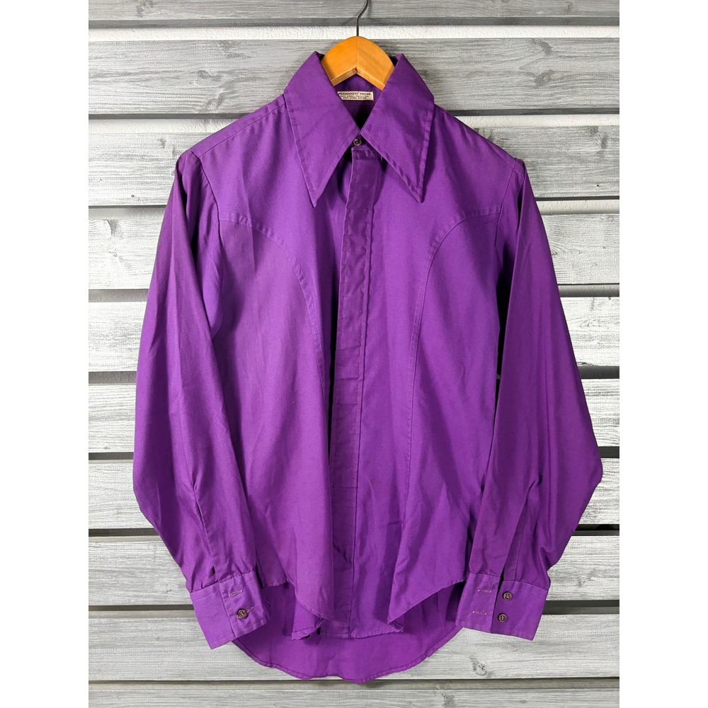 Vintage 70s Purple Dagger Collar Western Yoke Disco Shirt Mens Small Long Sleeve